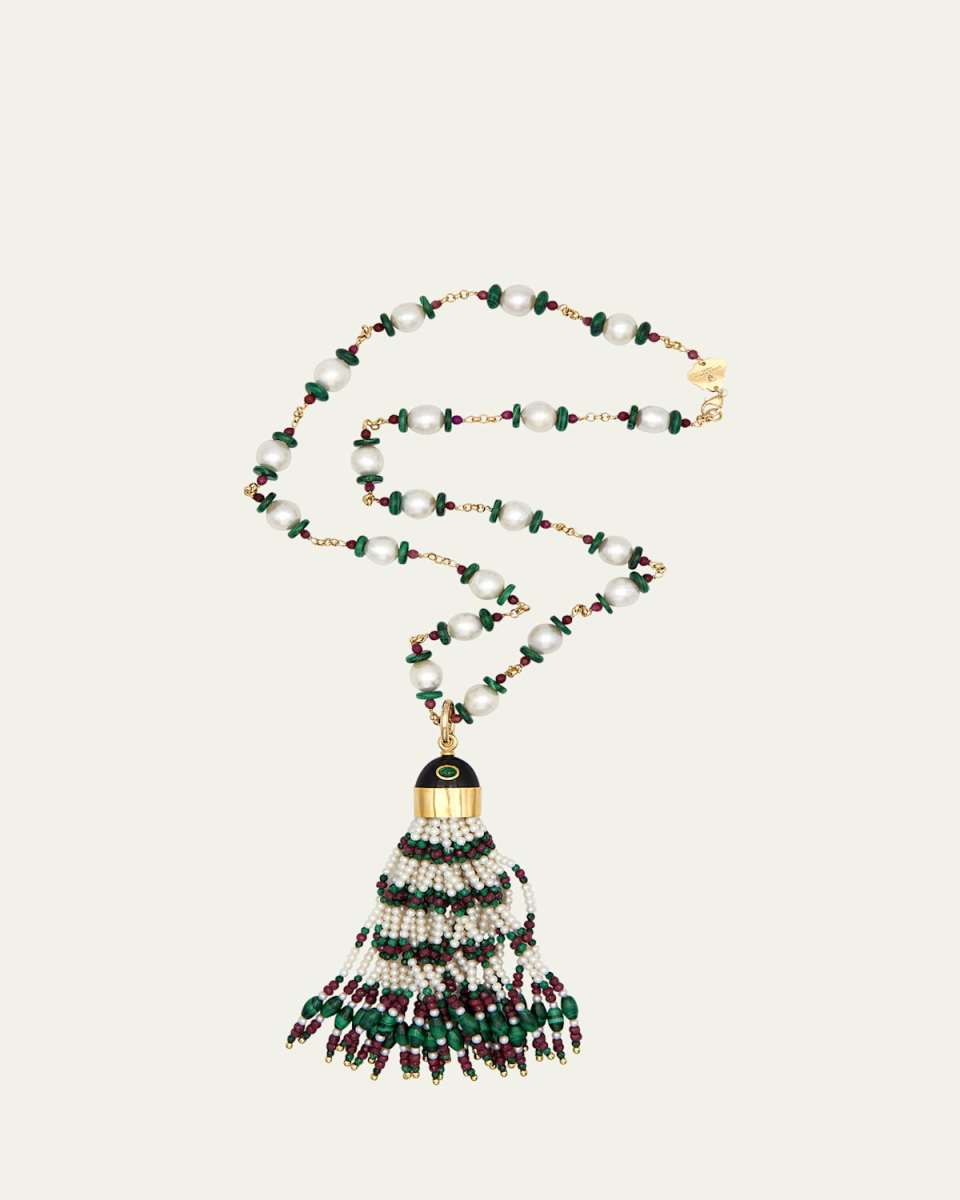 Gold Chain and Charm Tassel Necklace